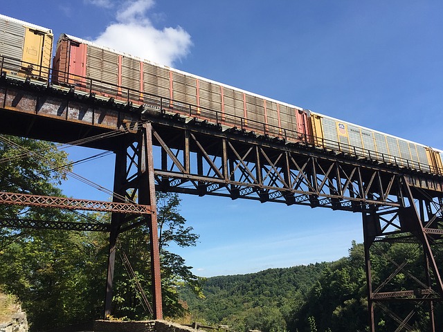 Train going across a bridge